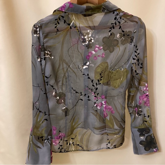 Vtg Gantos Sheer Gray Floral Velvet Burnout Blouse Fairycore Whimsy Y2K Sz S/M - Picture 3 of 9